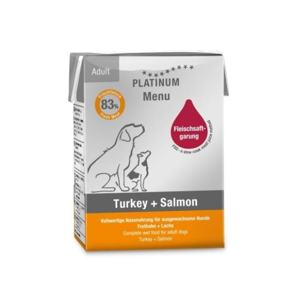 PLATINUM Dog menu hrana za pse ćuretina i losos 185g
