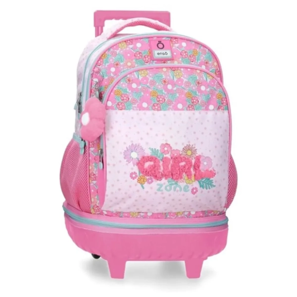 Ranac za školu ENSO Girl zone sa točkićima 43cm pink