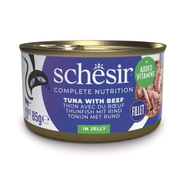 SCHESIR Jelly hrana za mačke tuna i govedina u želeu 85g