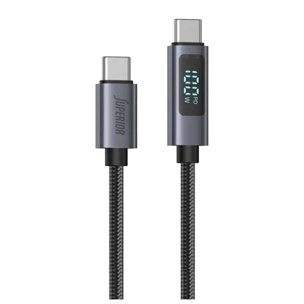 SUPERIOR kabl USB-C sa LED ekranom SU-K107 (100W 5A) 1m crni