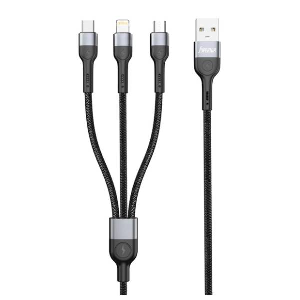 SUPERIOR konverter kabl USB-A na Lightning/Micro USB/USB-C SU-K106 1m crni