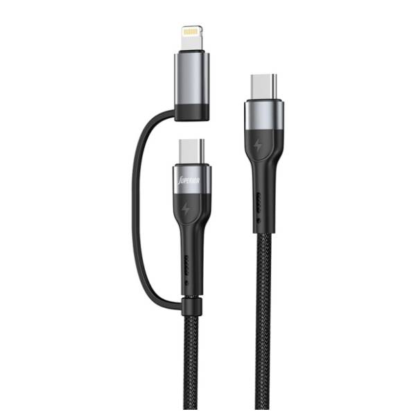 SUPERIOR konverter kabl USB-C na USB-C/Lightning SU-K106 60W 1m crni