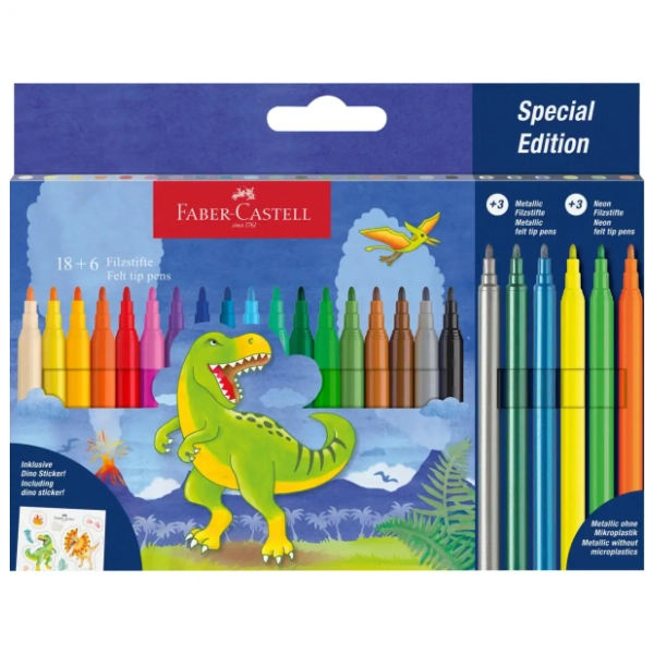 Flomasteri FABER CASTELL dinosaur 18+6kom