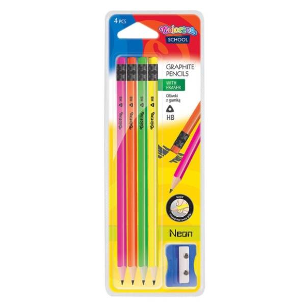 Grafitna olovka sa gumicom COLORINO neon 4kom + zarezač