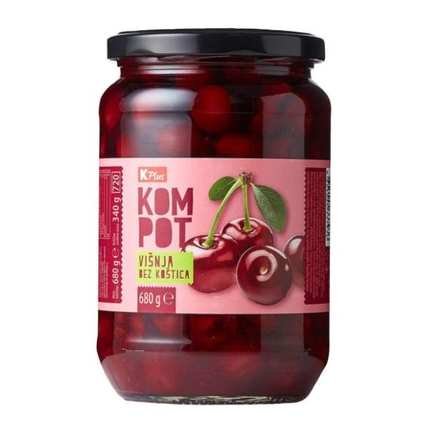 Kompot višnja bez koštice K PLUS 680g
