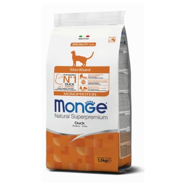 MONGE Sterilised monoprotein hrana za mačke patka 1,5kg