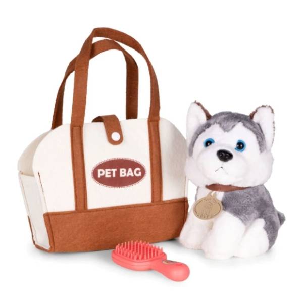 Plišana igračka štene Husky ECO TOYS + četka za negu