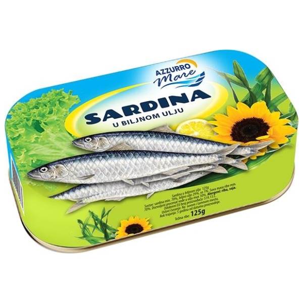 Sardina AZZURRO MARE u salamuri i biljnom ulju 125g