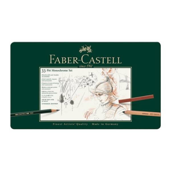 Drvene boje FABER CASTELL pitt monochrome set za crtanje 33kom