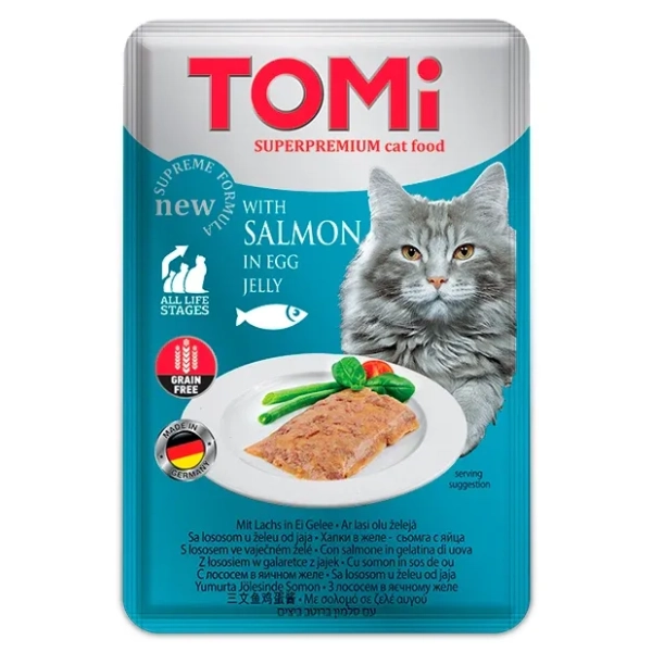 TOMI komadići mesa u želeu za mačke losos i jaje 100g