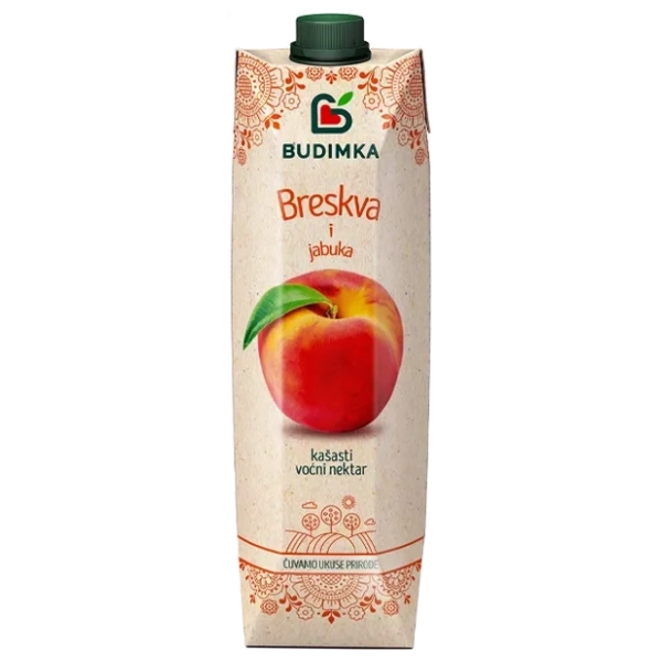 Voćni sok BUDIMKA breskva i jabuka kašasti 1l