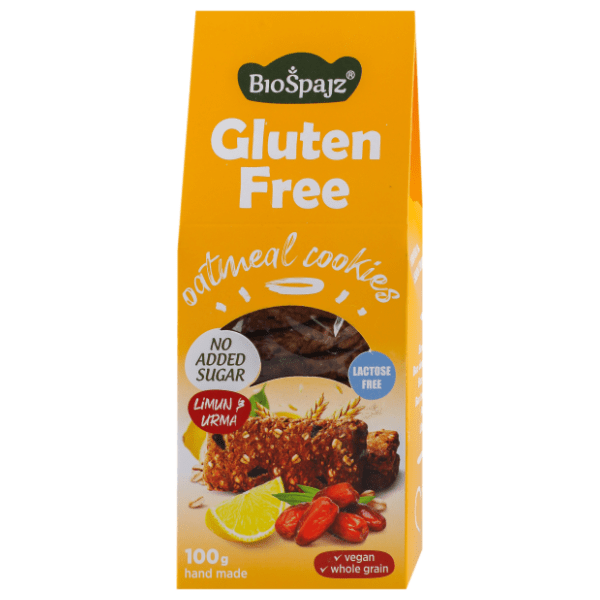 BIO ŠPAJZ Gluten free organski ovseni keks limun i urma 100g