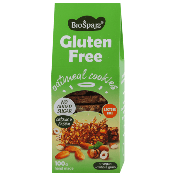 BIO ŠPAJZ Gluten free organski ovseni keks lešnik i badem 100g