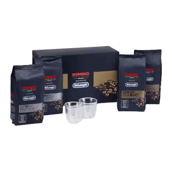 Espresso kafa KIMBO DeLonghi set 4x250g kafe + 2 čaše