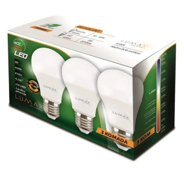 LUMAX LED sijalica E27 9W 6500K LUME27 3kom