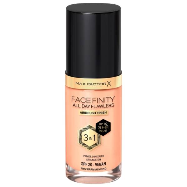 MAX FACTOR Facefinity 3u1 vegan tečni puder SPF20 N45 warm almond