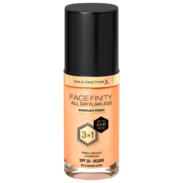 MAX FACTOR Facefinity 3u1 vegan tečni puder SPF20 W70 warm sand