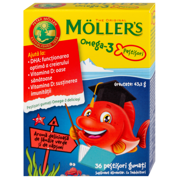 MOLLER'S Omega3 + vitamin D gumene ribice za decu jagoda 36kom