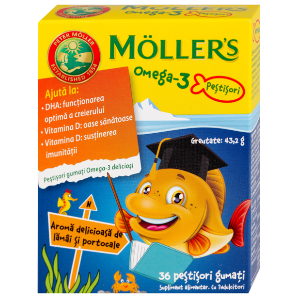 MOLLER'S Omega3 + vitamin D gumene ribice za decu narandža 36kom