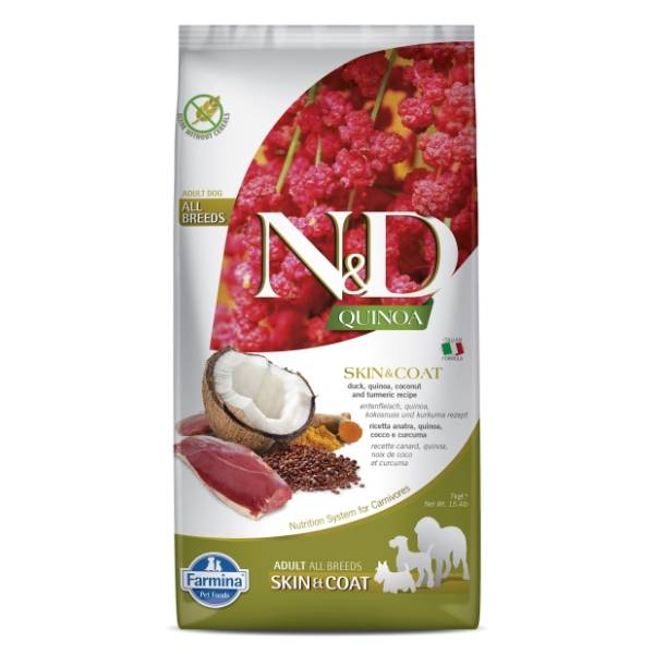N&D Quinoa skin&coat medium&maxi hrana za pse pačetina i kokos 7kg