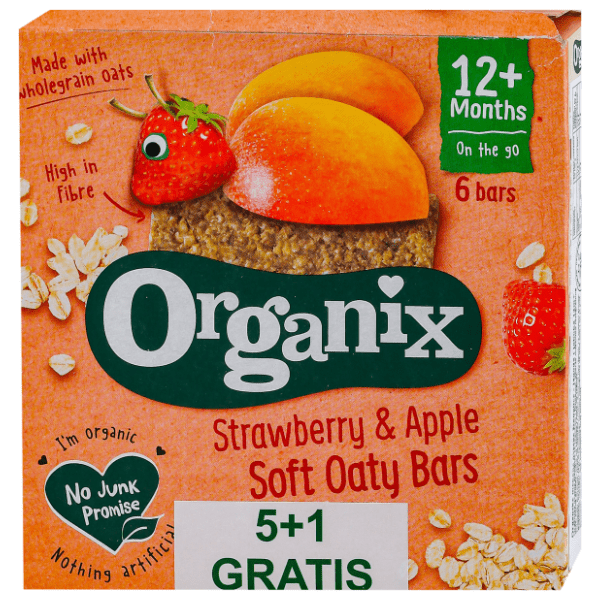 ORGANIX organske ovsene štanglice jagoda i jabuka 6x23g