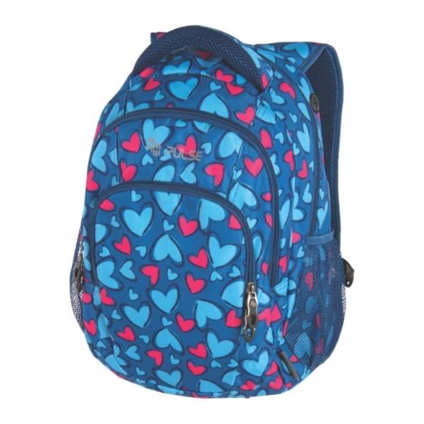 Ranac za školu PULSE Teens blue pink heart