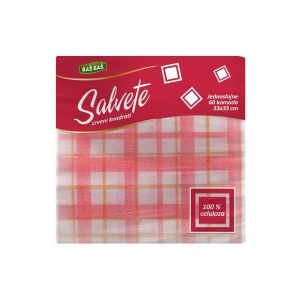 Salvete BAŠ BAŠ crveni kvadrati 1sloj 60kom