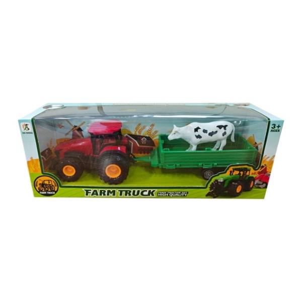 Traktor sa prikolicom i kravom crveni HK MINI