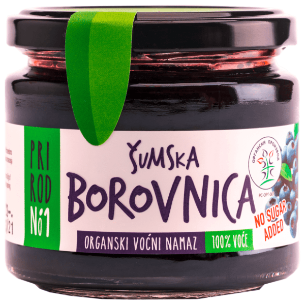 Voćni namaz PRIRODNO1 šumske borovnice organski 200g