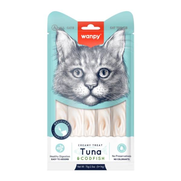 WANPY poslastica za mačke tuna i bakalar 5x14g