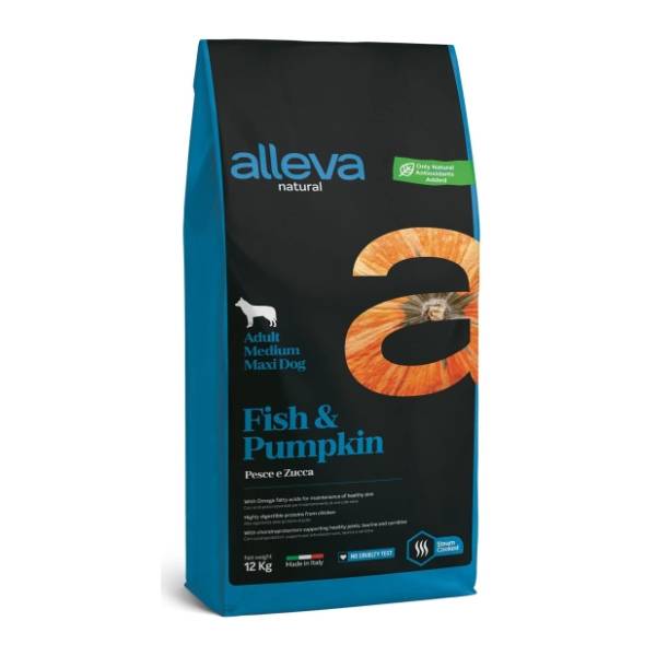 ALLEVA Natural adult maxi&medium hrana za pse riba i bundeva 12kg