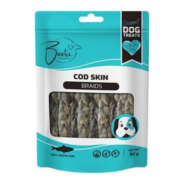BESTA Braids poslastica za pse koža bakalara 80g