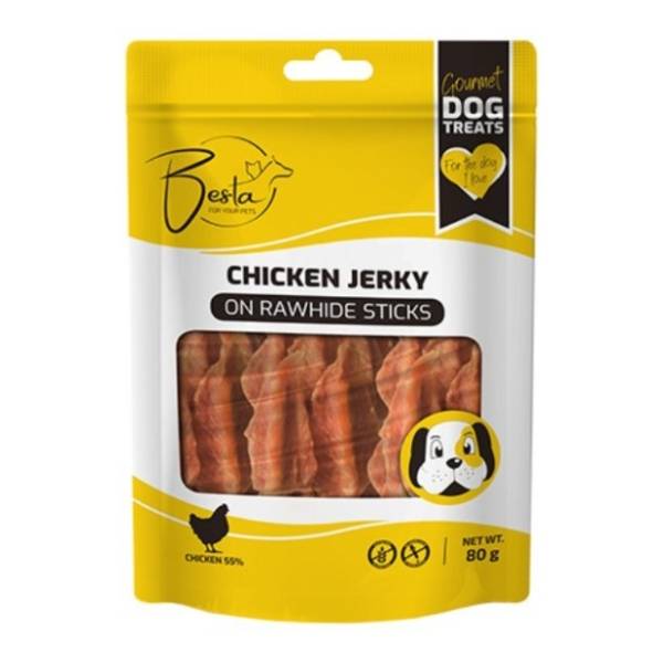BESTA Jerky on rawhide stick poslastica za pse piletina 80g