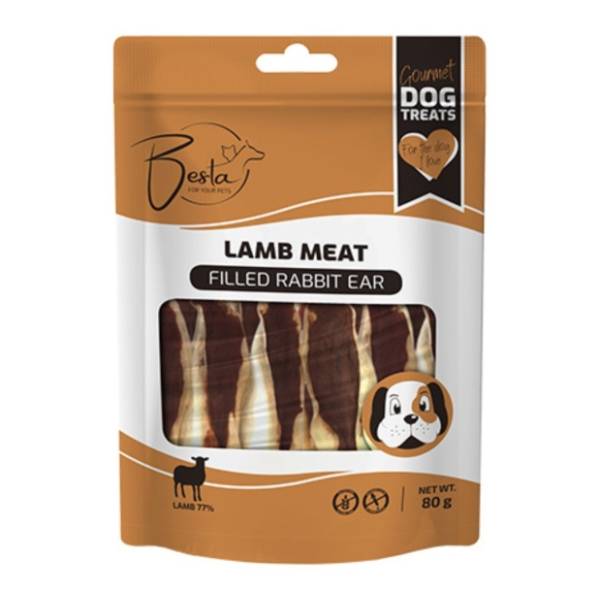BESTA Rabbit ears poslastica za pse jagnjetina 80g