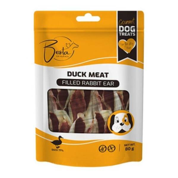 BESTA Rabbit ears poslastica za pse pačetina 80g