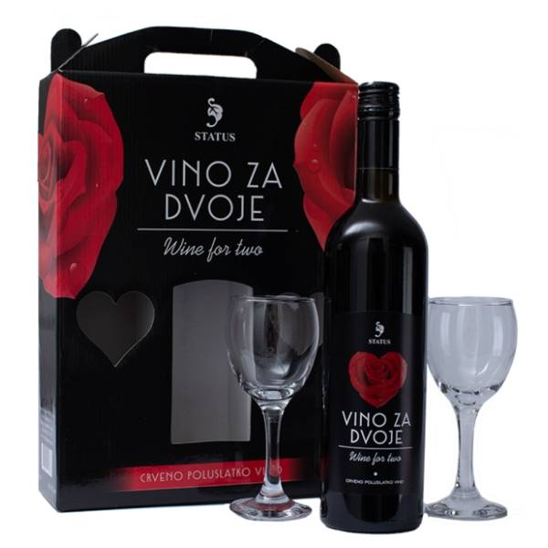 Crveno vino STATUS set za dvoje 0,75l + 2 čaše