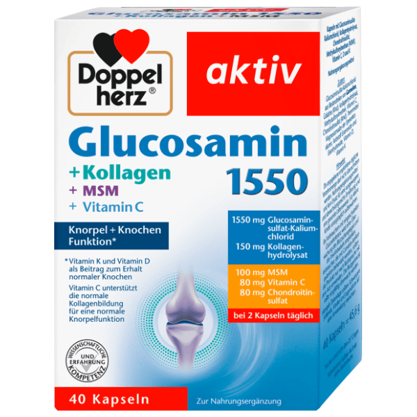 DOPPELHERZ Aktiv glucosamin 1550 + kollagen + MSM + vitamin C kapsule 40kom