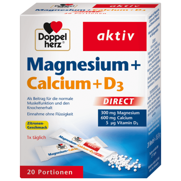 DOPPELHERZ Aktiv magnesium 300mg + calcium + D3 direct kesice 20kom
