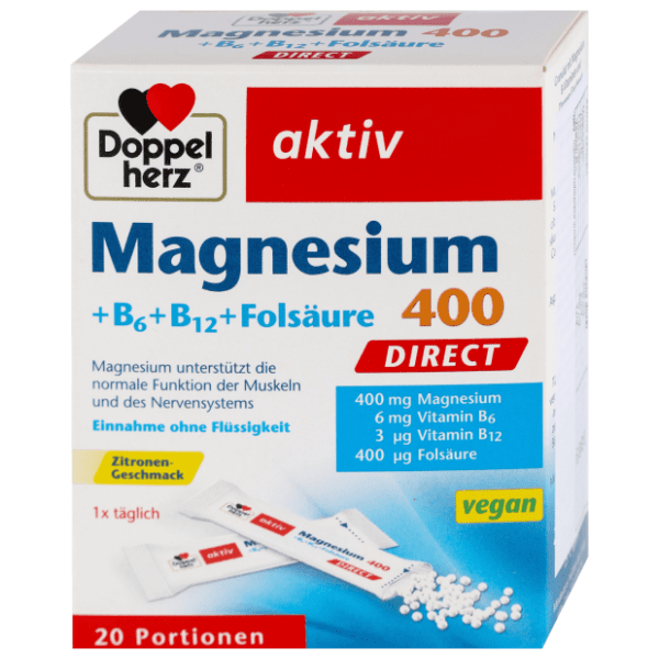 DOPPELHERZ Aktiv magnesium 400mg direkt + B6 + B12 + folna kiselina kesice 20kom