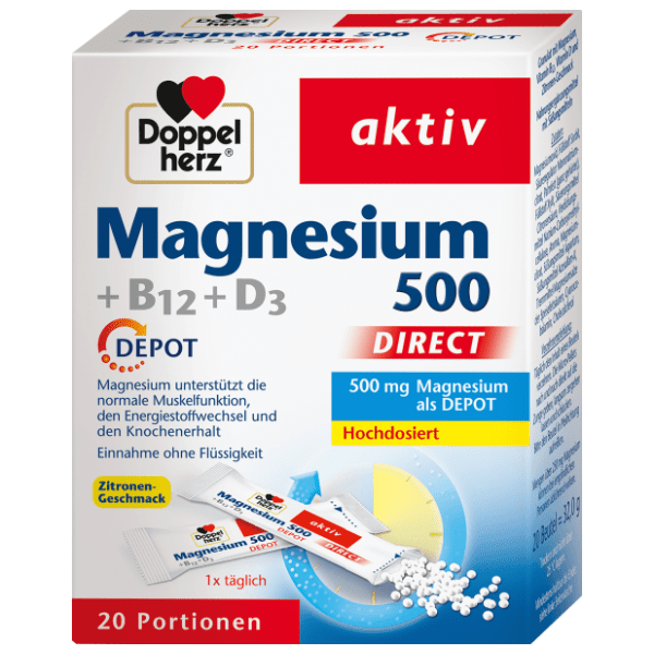 DOPPELHERZ Magnezijum direkt sa vitaminom B12 i D3 kesice 20kom