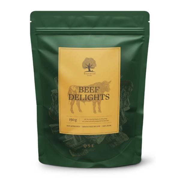 ESSENTIAL Beef delights poslastica za pse sušeni goveđi jednjak 150g