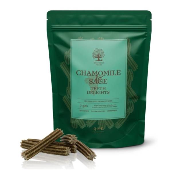 ESSENTIAL Teeth delights poslastica za pse kamilica i žalfija 250g