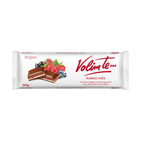 Mlečna čokolada ZVEČEVO Volim te šumsko voće 253g