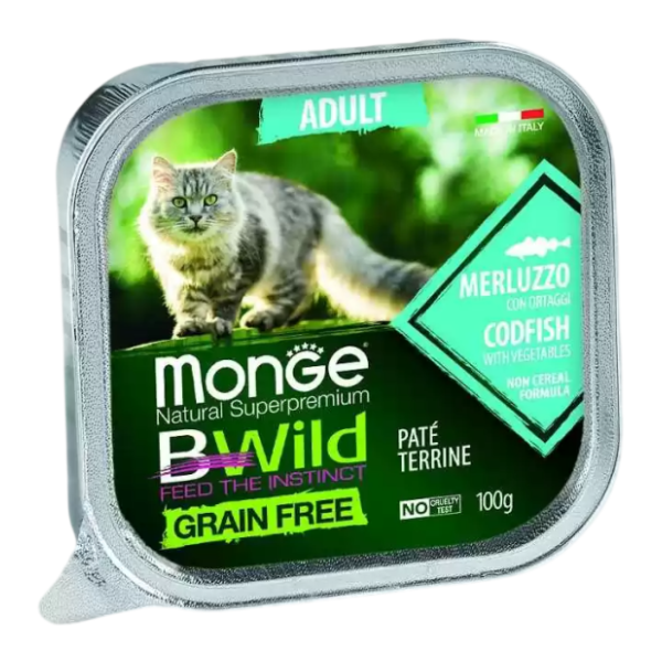 MONGE Bwild adult pašteta za mačke bakalar i povrće 100g