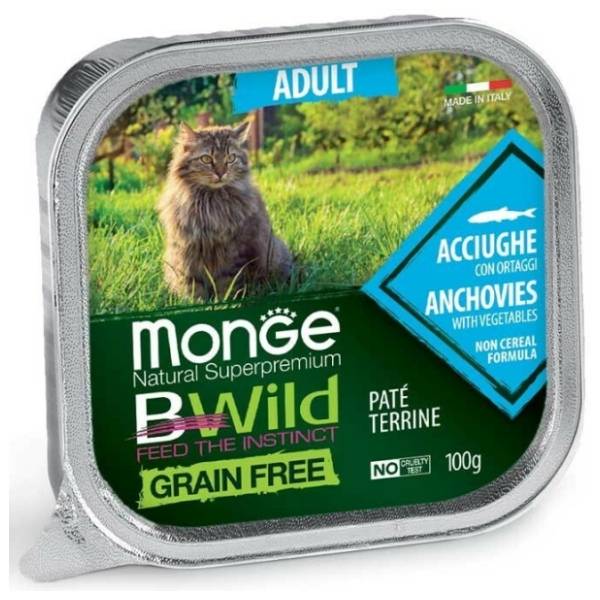 MONGE Bwild adult pašteta za mačke inćuni i povrće 100g