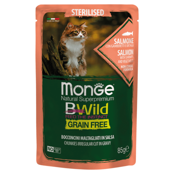 MONGE Bwild sos za sterilisane mačke losos i račići 85g