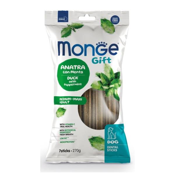 MONGE Gift dental medium & maxi poslastica za pse patka sa nanom 270g