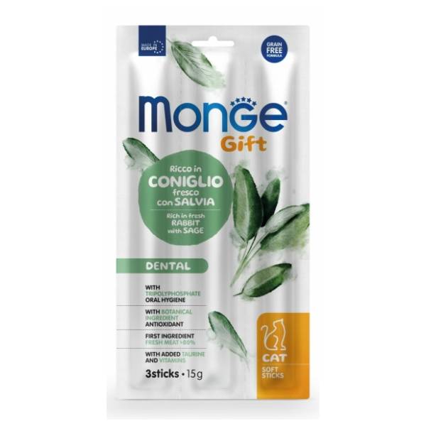 MONGE Gift dental poslastica za mačke zečetina i žalfija 15g