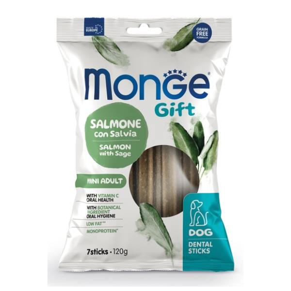 MONGE Gift dental mini dog poslastica za male pse losos i žalfija 120g
