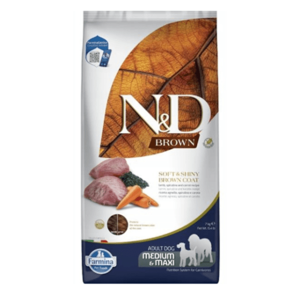 N&D Brown medium&maxi  hrana za pse jagnjetina spirulina i šargarepa 7kg